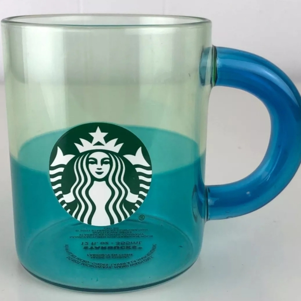 2021 Starbucks Blue Handled Glass Coffee Mug Cup 2